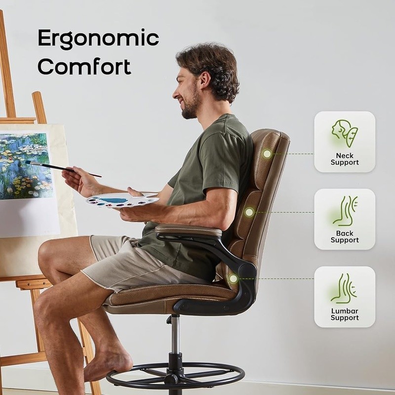 Ergonomic Adjustable Drafting Chair W/ Foot Ring BIFMA Certified Comfort New