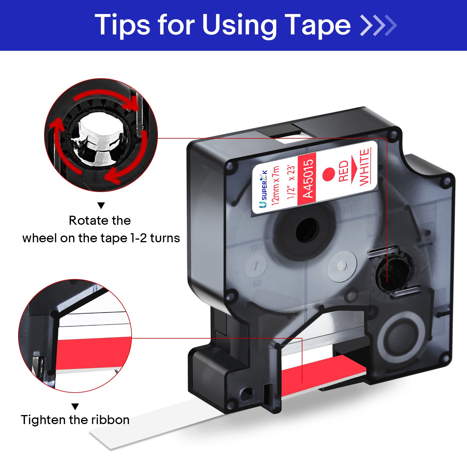 Standard Red on White Label Tape For DYMO D1 A45015 LabelManager 200 300 12mm