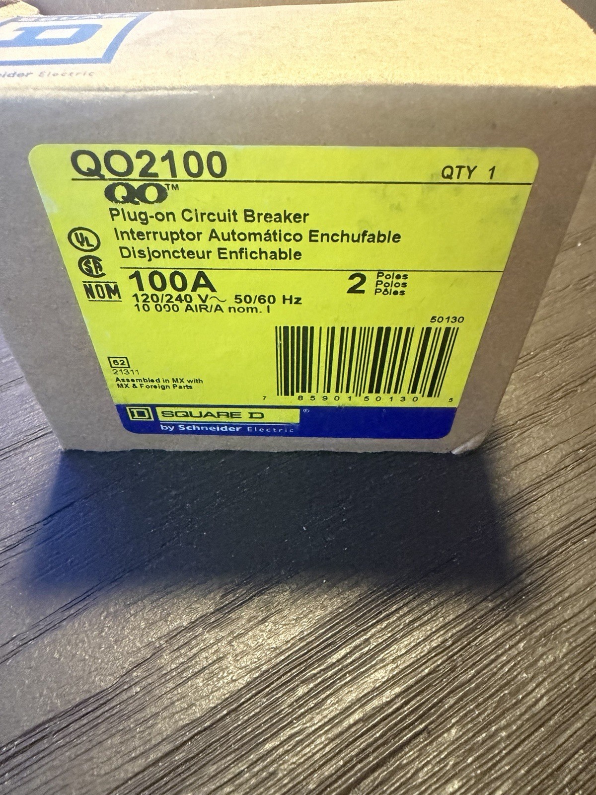 SQUARE D QO2100 Breaker 2 pole 100amp 120/240 10ka NEW PLUG IN