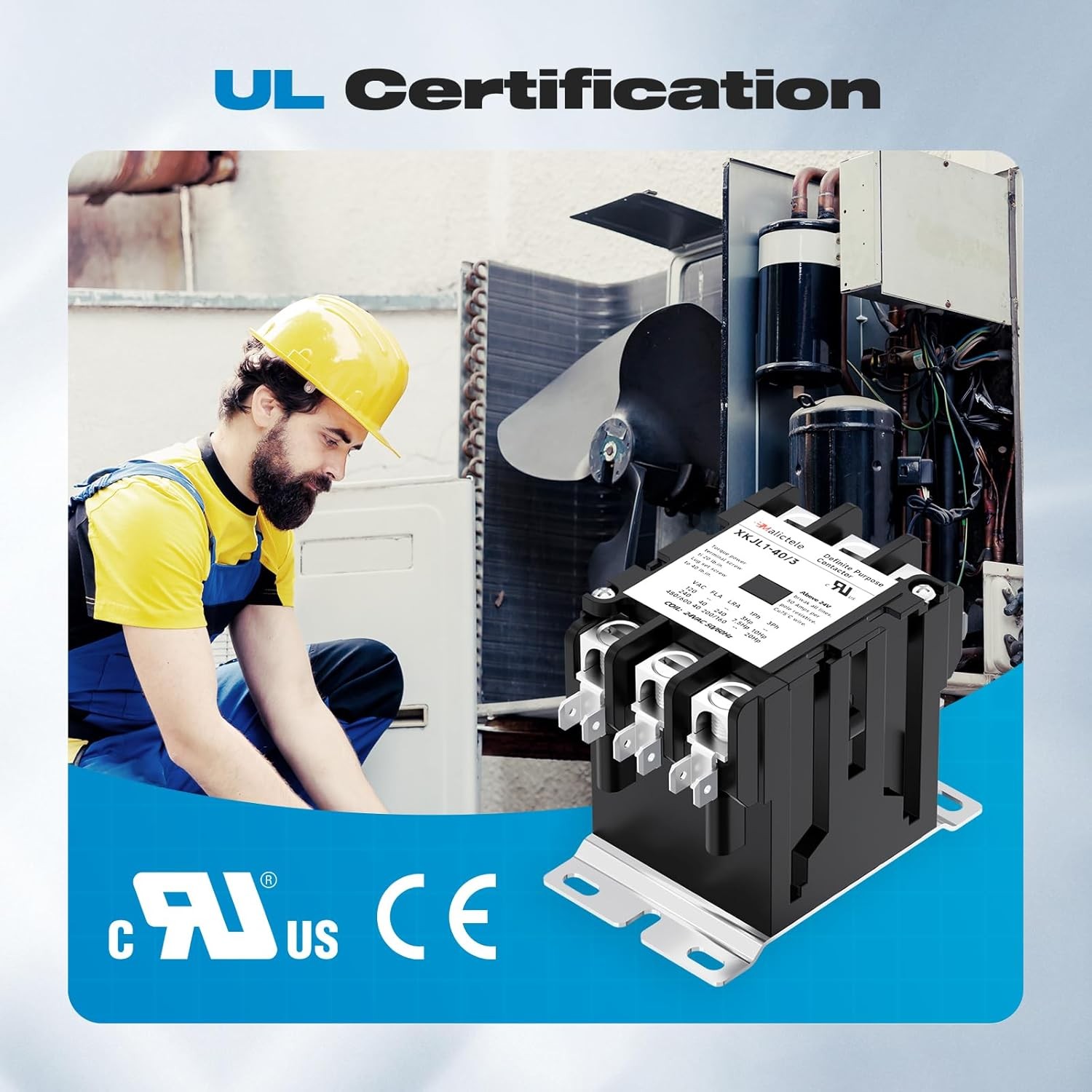 AC Contactor, 3 Pole 40 Amp 24v Coil A2L Compliant Heavy Du Size: 3P 40A 24VAC