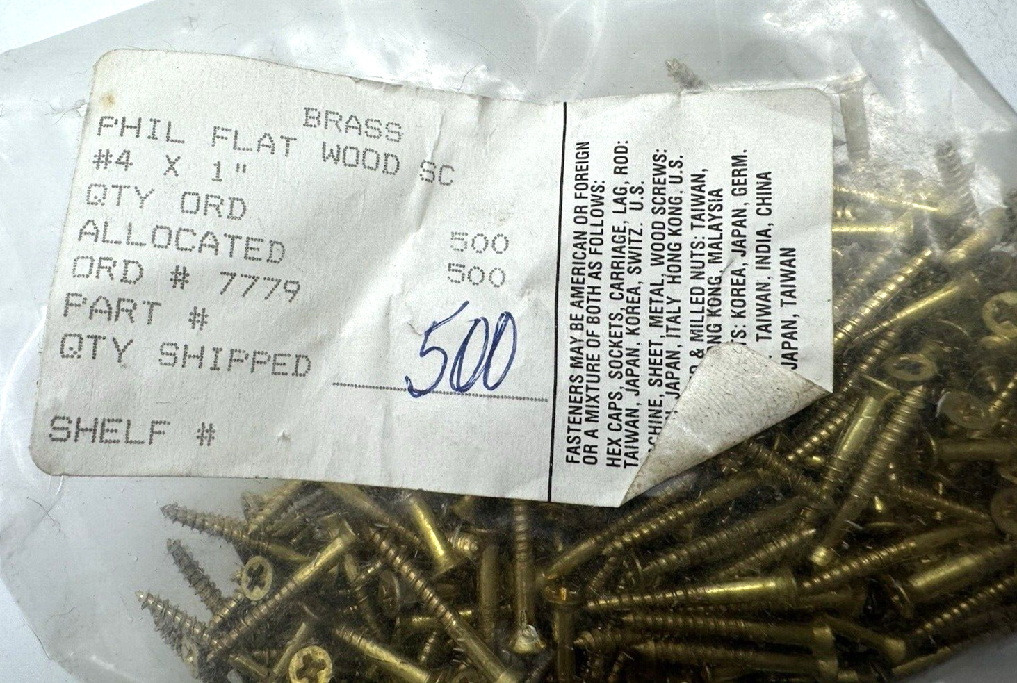 #4 x 1″ PHILLIPS BRASS WOOD SCREWS FLAT HEAD COUNTERSUNK QUANTITY APPX. 500