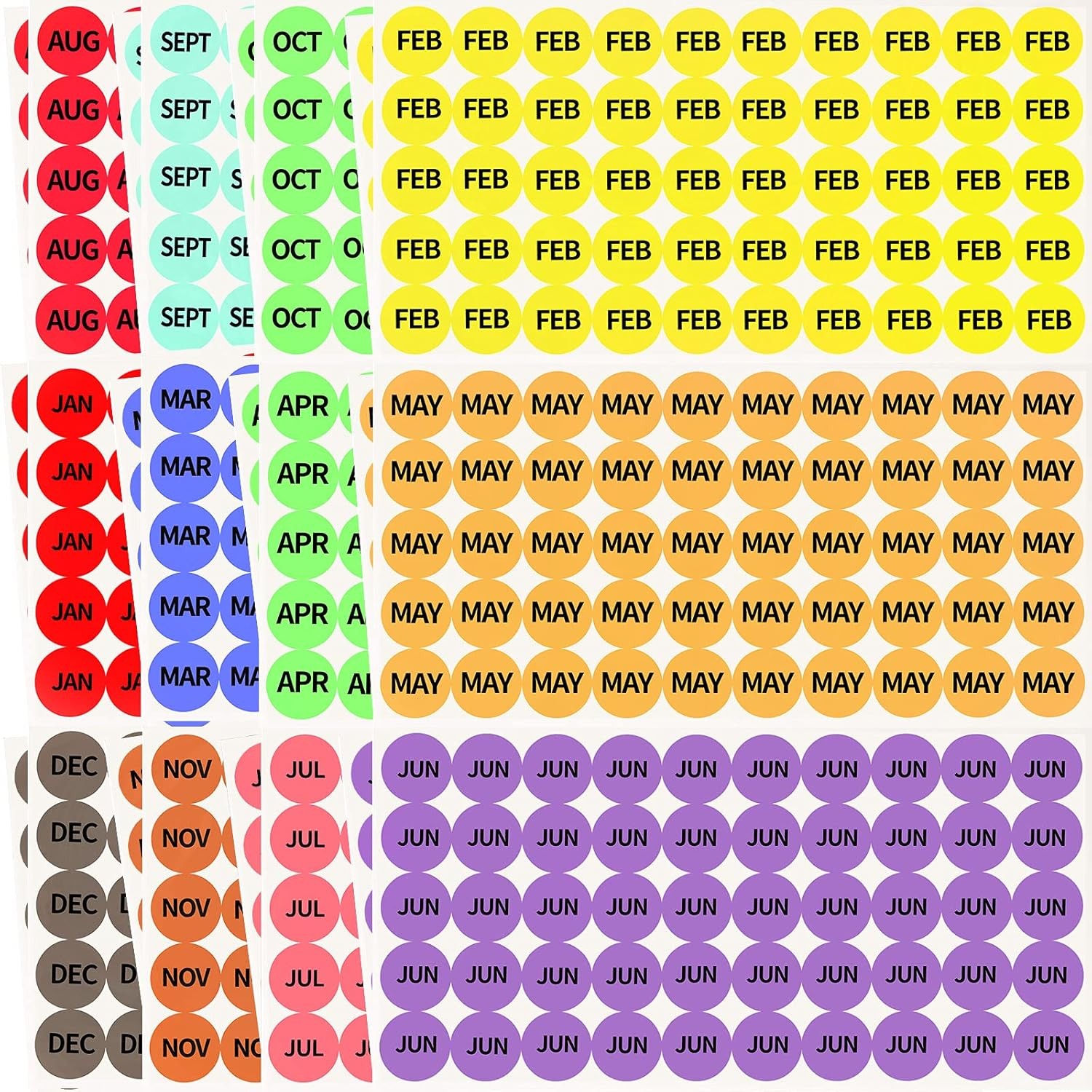 2400 Labels Month Stickers 12 Months of The Year Color Coding Labels Round Month