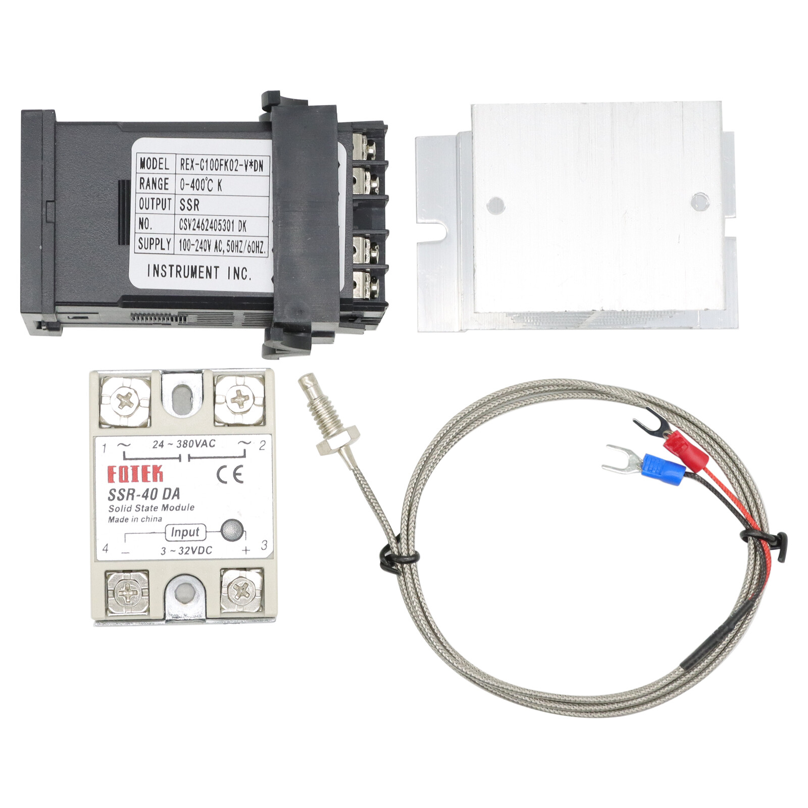 110-240VAC PID REX-C100 Temperature Controller SSR-40A Thermocouple Heat Sink US