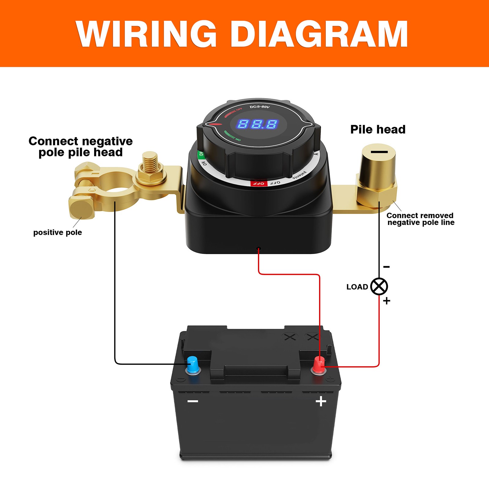 Battery Disconnect Switch with Voltmeter, DC 5-80V On Off Kill Switch RV Marine