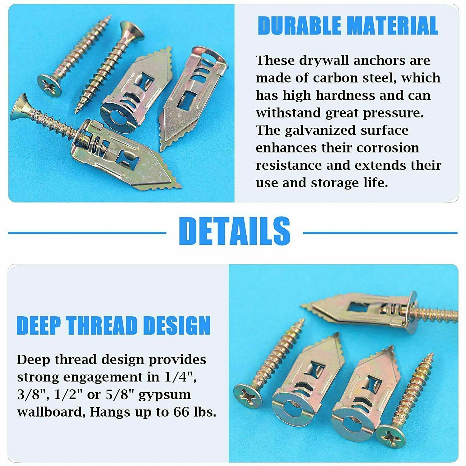 50x Drywall Self Drilling Anchors Screws Wall Anchor Expansion Hooks Heavy Duty