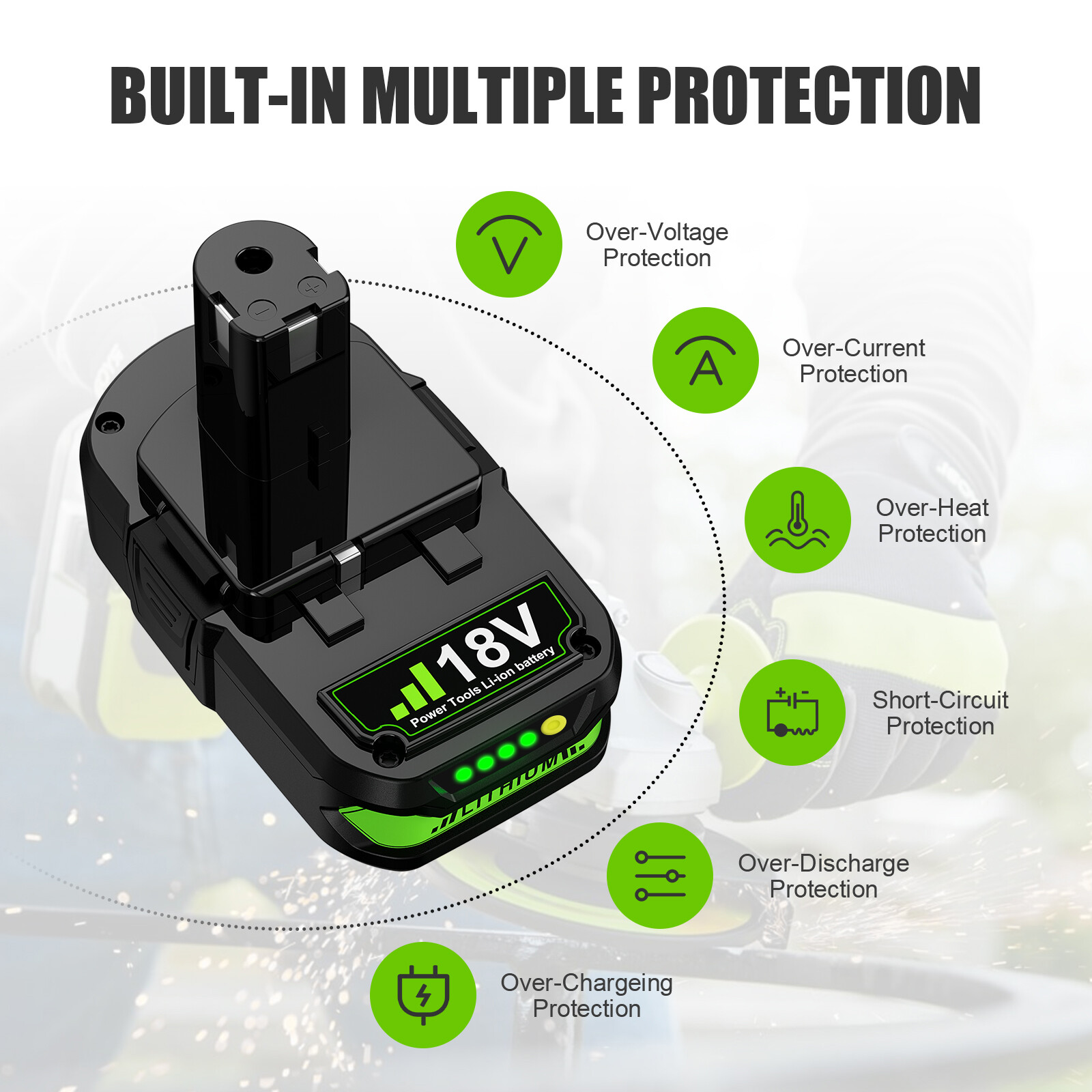 2Pack 18V 3.6Ah Lithium P102 Battery For P104 P105 P108 P109 RB18L25 For Ryobi