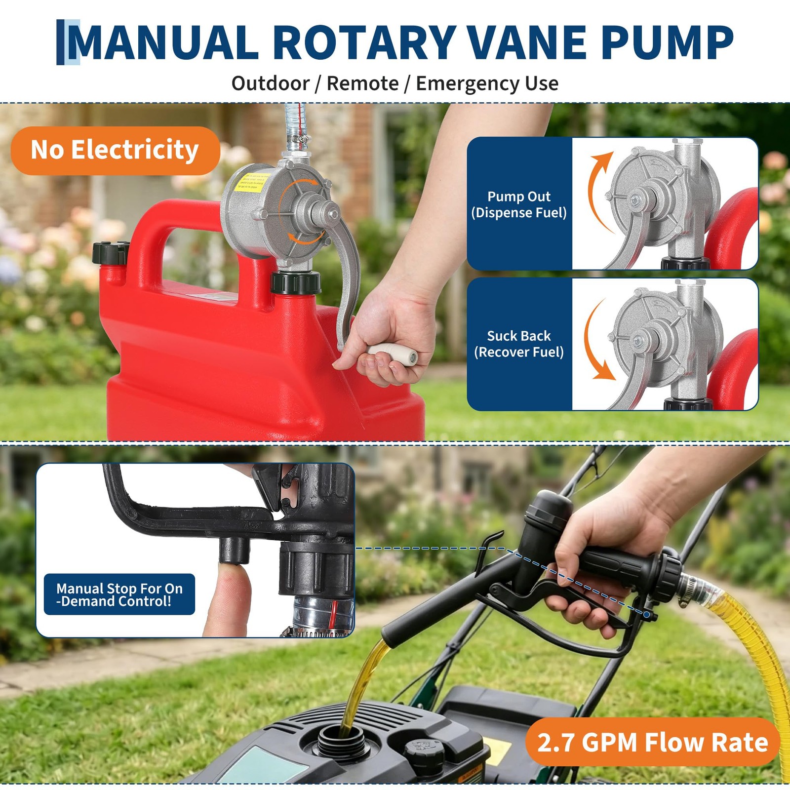 16 Gallon 60L Fuel Caddy Portable Gas Storage Tank with Manual Pump & Hose, Red