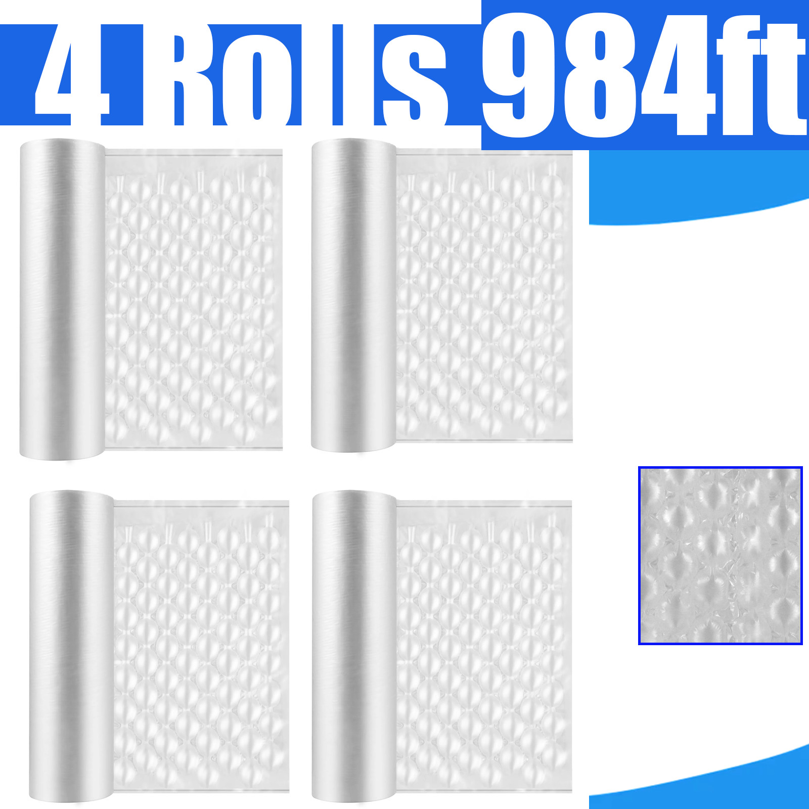 984′ x16″ Air Cushion Machine Film Small Bubble Pillow Packaging Padding 4 Rolls