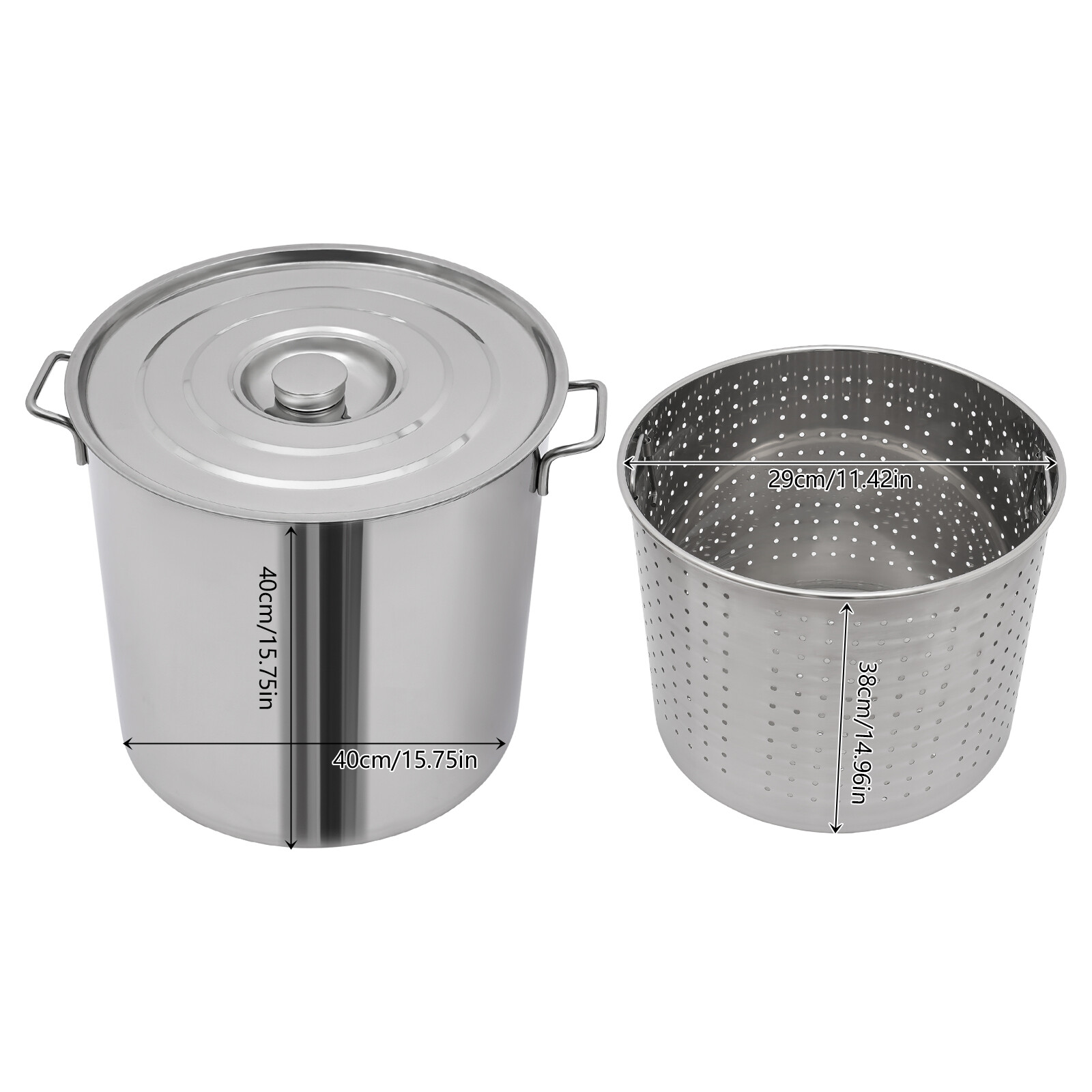 40L/42.27Qt Seafood Boil Pot Stainless Steel Shrimp Boil Stock Pot w/ Basket