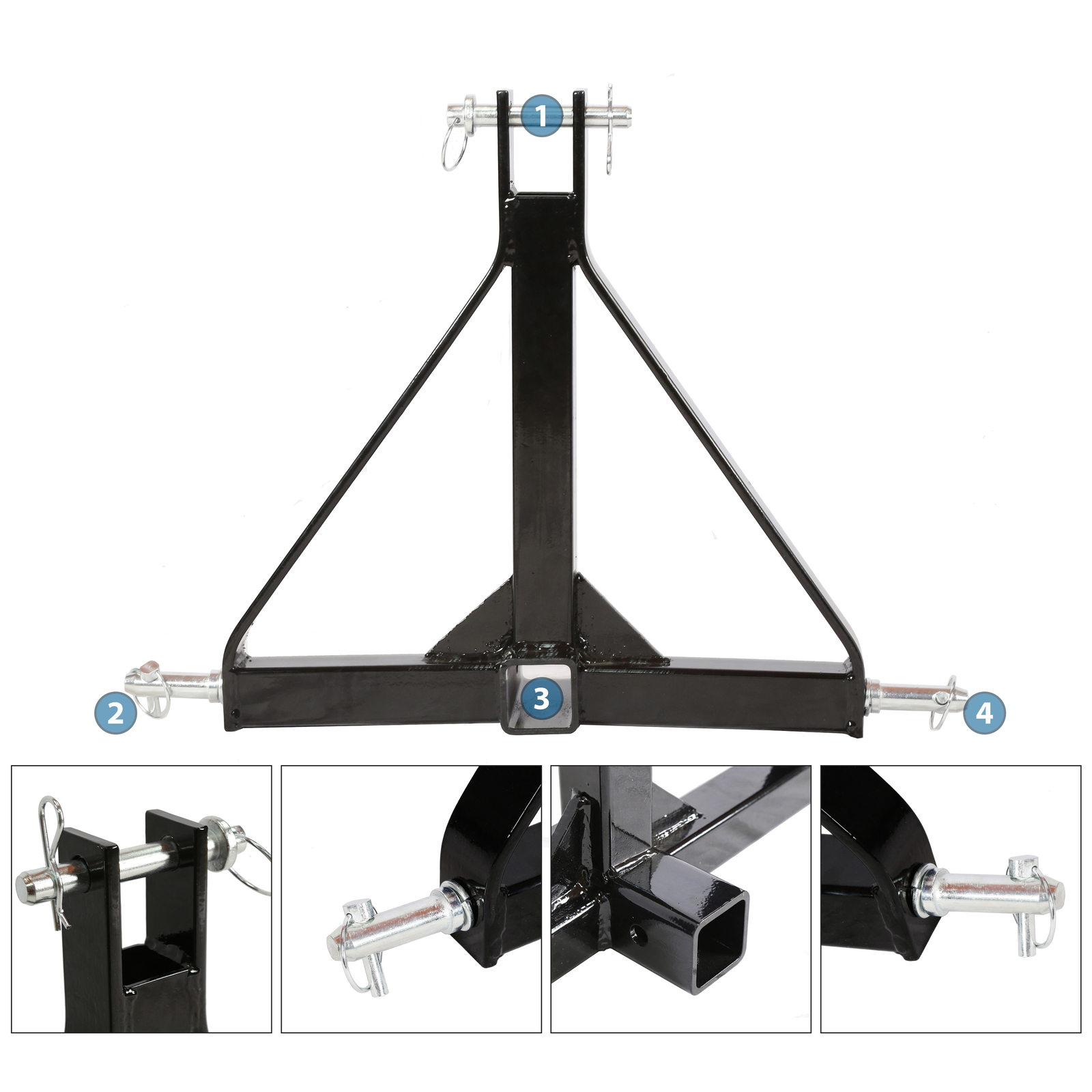New 3 Point 2″ Receiver Trailer Hitch Drawbar Adapter Category One Tractor Black