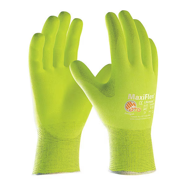 Pip 34-874Fy/L Foam Nitrile Hi-Vis Coated Gloves, Palm Coverage, Yellow, L, 12Pk