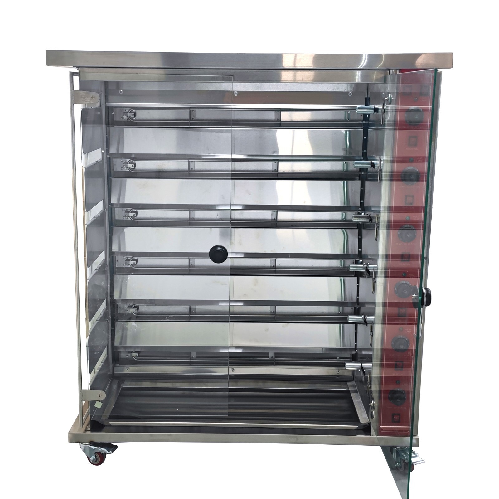 220V 6-Roll Electric Chicken Rotisserie Machine 122-572°F Automatic Roaster Oven