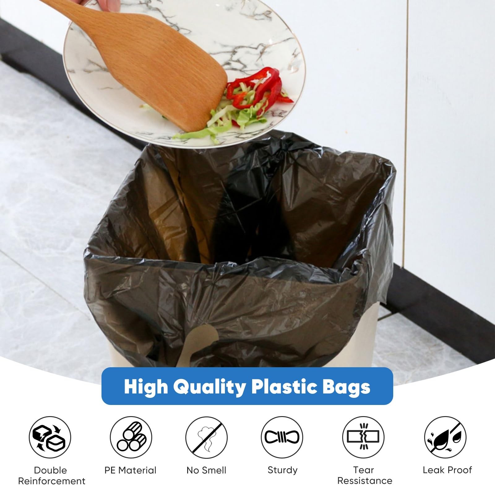 LimonLaviu Black Plastic Grocery Bags, 100 Pack, 1 Count (Pack of 100),