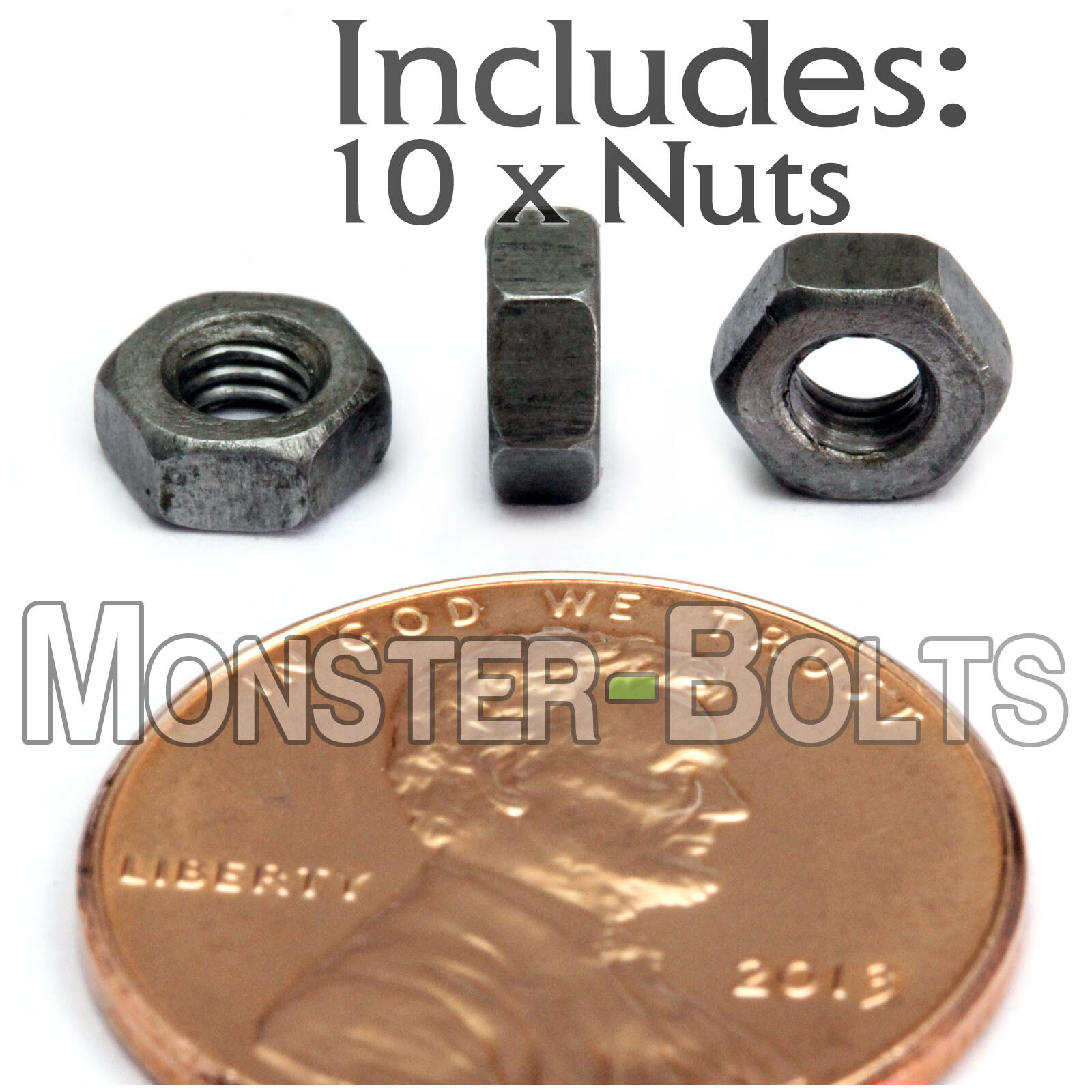 M3-0.5 / 3mm – Qty 10 – Steel Hex Nuts Class 10 Plain Finish – Metric DIN 934