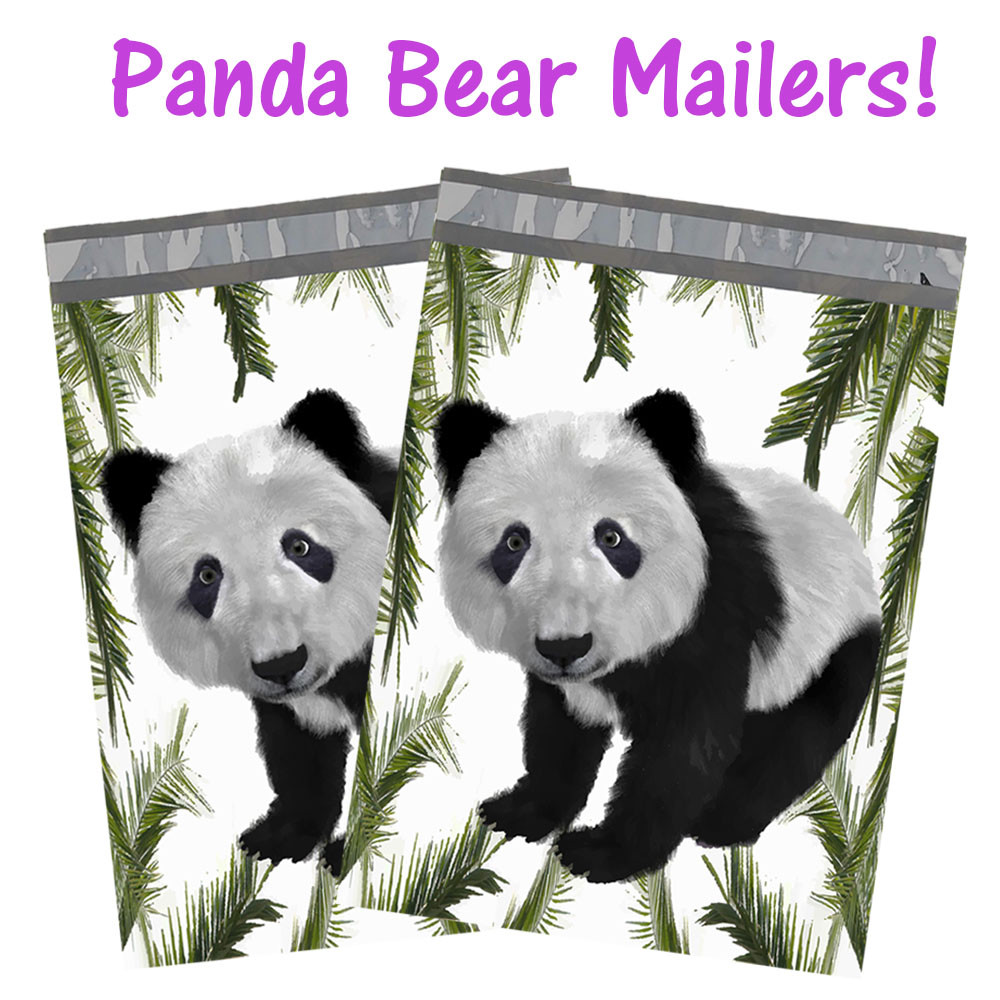 10×13 Panda Bear Poly Mailers, Black and White Self Seal Shipping Mailing Bags