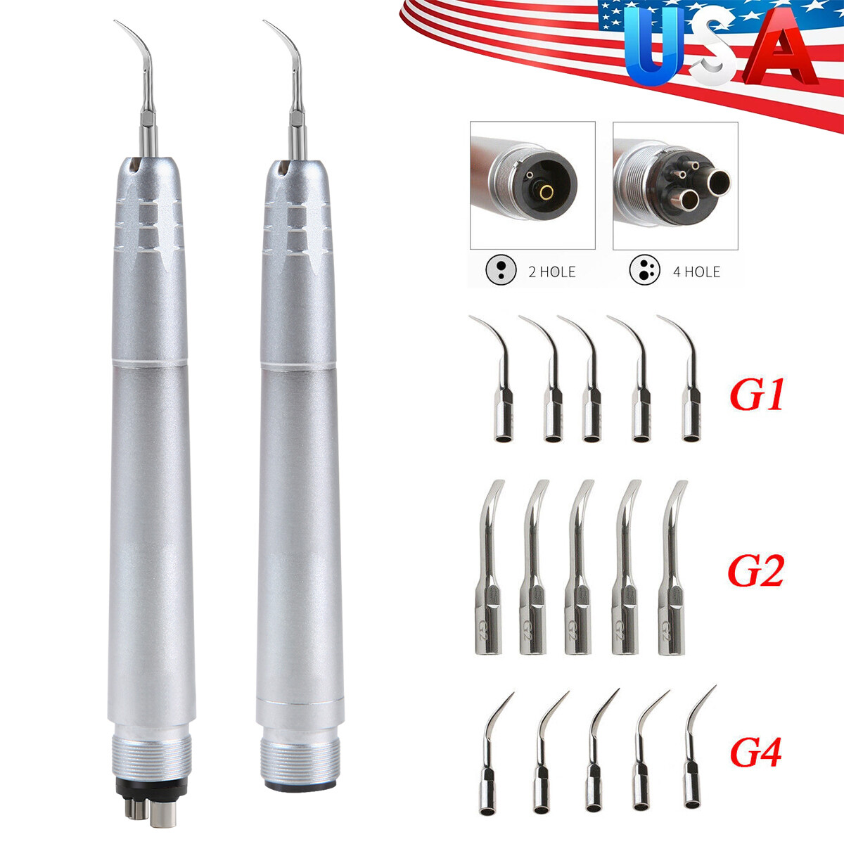 Dental Ultrasonic Air Scaler Handpiece Hygienist 2Hole/4Hole With 3 Tips USA