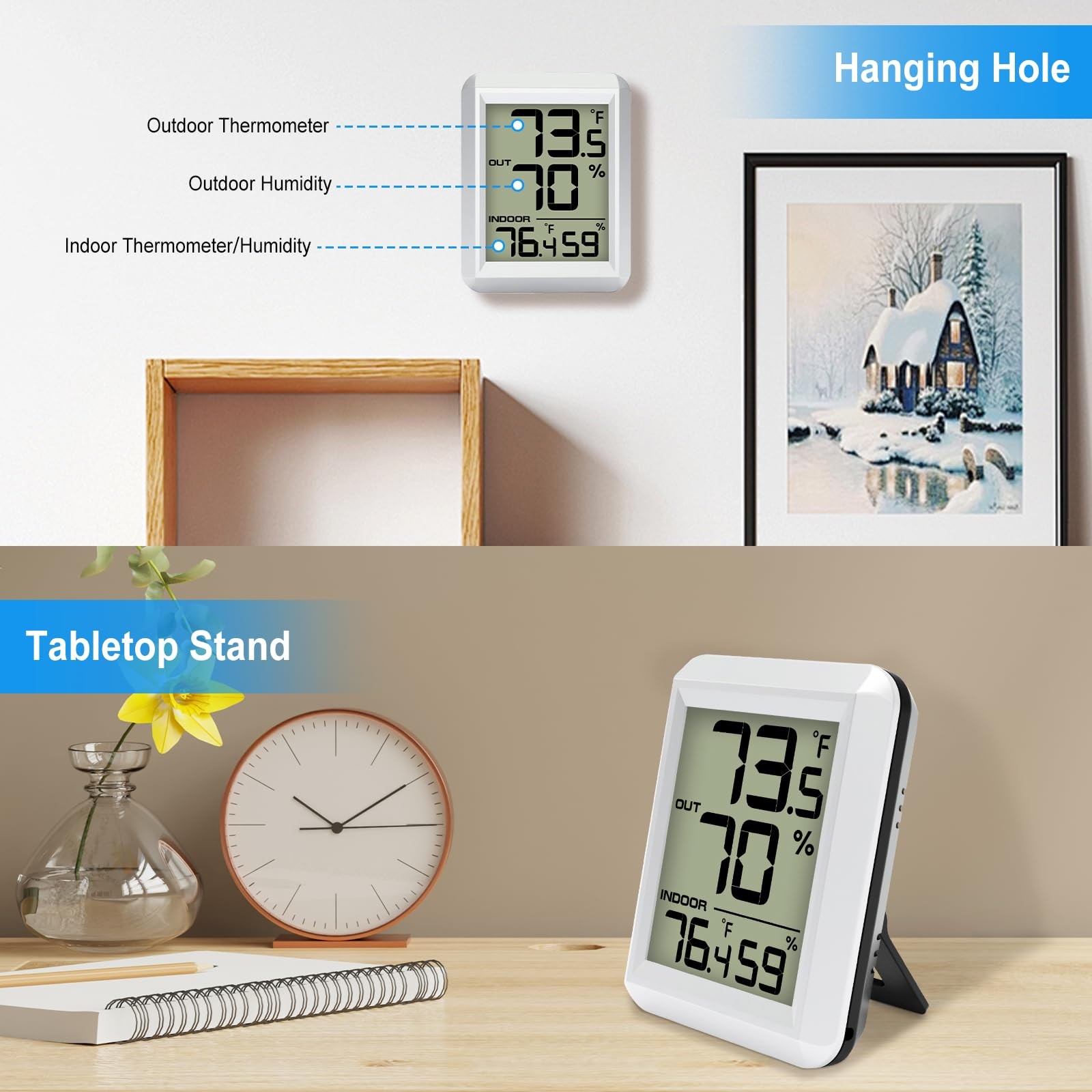 Indoor Outdoor Thermometer Hygrometer Wireless, Digital Temperature Humidity …