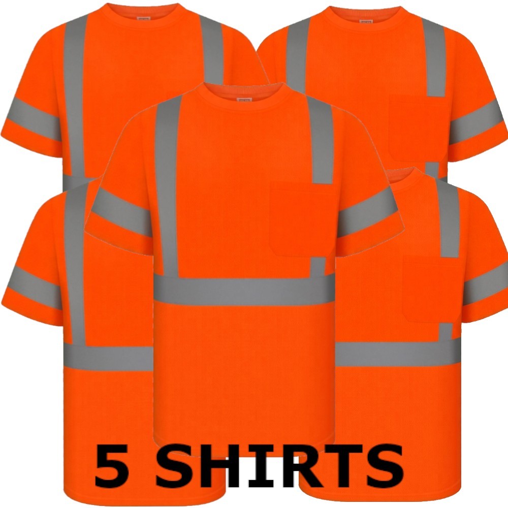 Short Sleeve Safety Shirt for Work, Construction Hi-Visibility Reflective QTY: 5