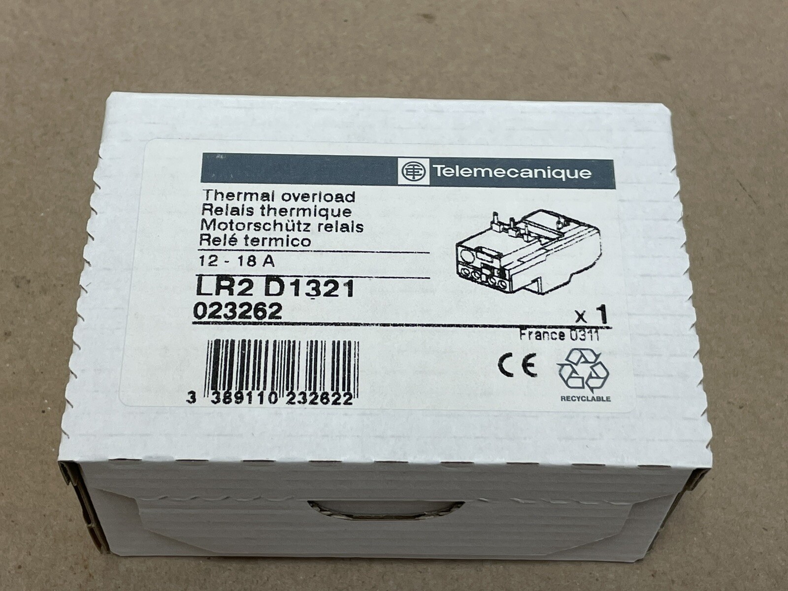 (1) TELEMECANIQUE THERMAL OVERLOAD RELAY LR2D1321 12-18AMP NIB NEW IN SEALED BOX