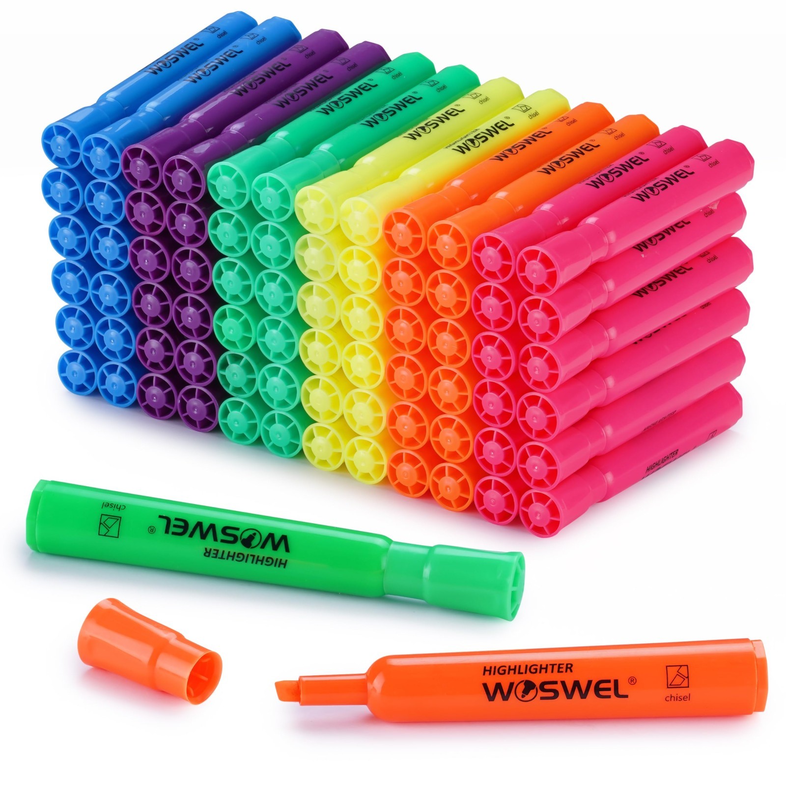 72 Pack Assorted Fluorescent Highlighters – Chisel Tip Markers for School & Art