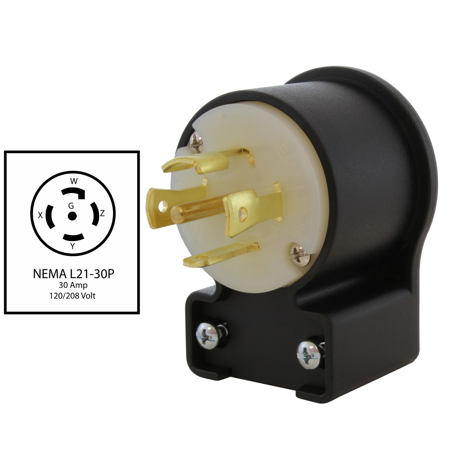 NEMA L21-30P 30A 120/208V 3-Phase 5-Prong Locking Right Angle Male Plug Assembly