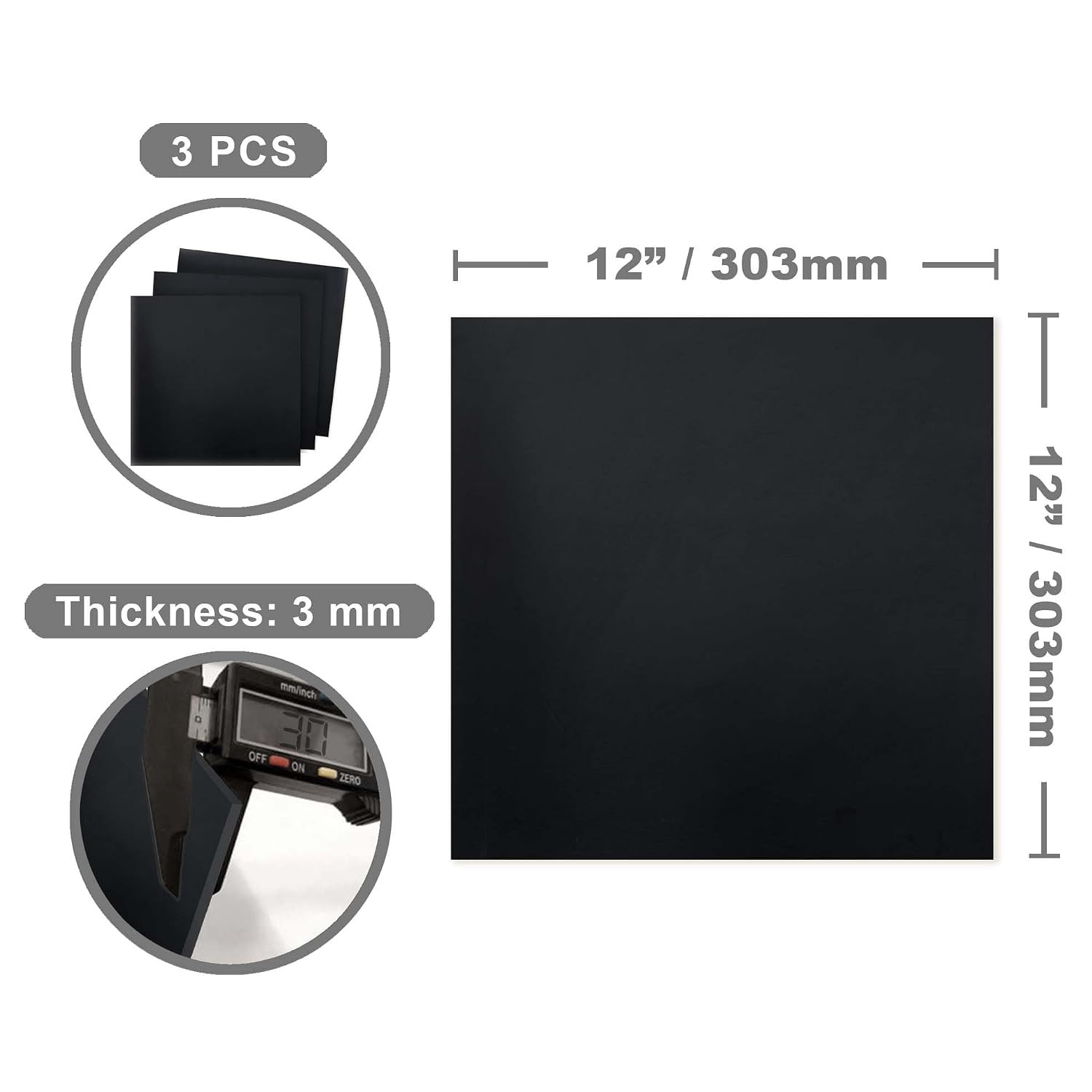 Black Phenolic Sheet12 X 12″, 1/8″ Inch Thick, Pack of 3, Laminated Resin Plate