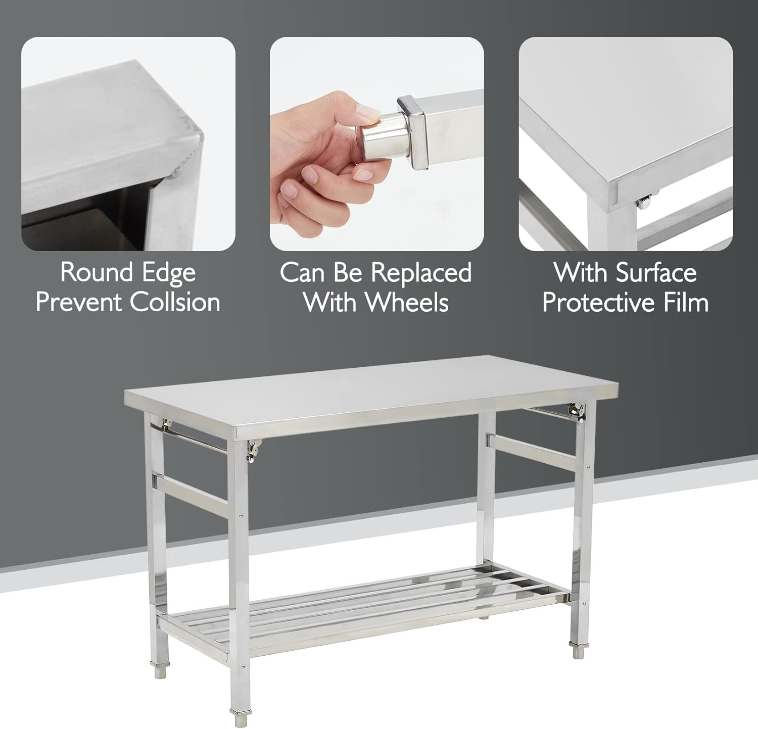 Sturdy 24×48 Inch Stainless Steel Prep Table – 500 LBS Capacity