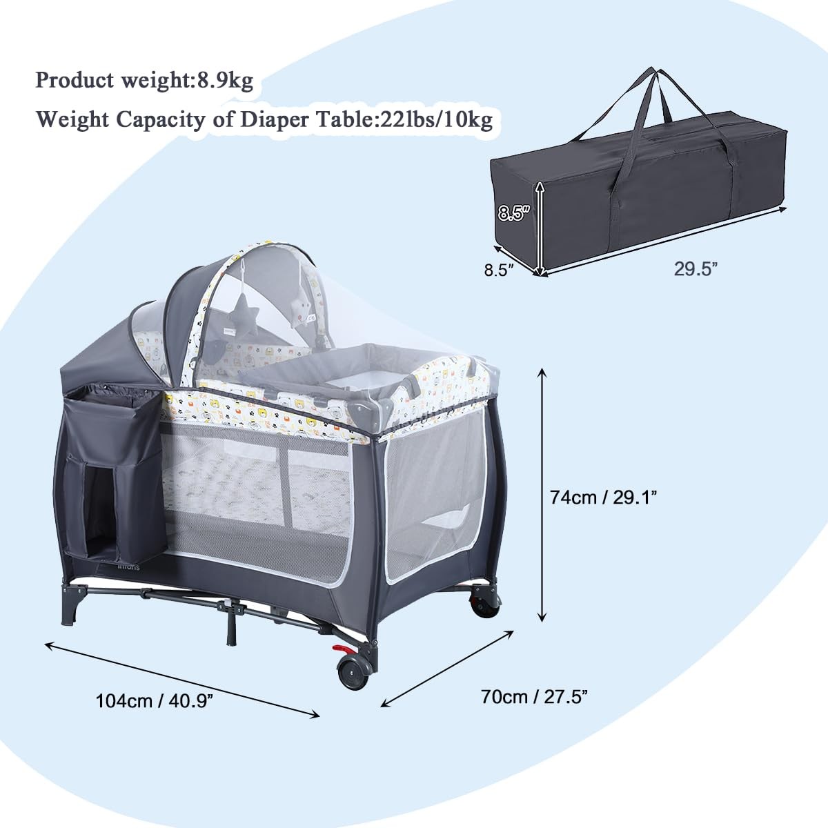 Anna Queen 4 In 1 Pack And Playportable Nursery Center Baby Playard Bassinet