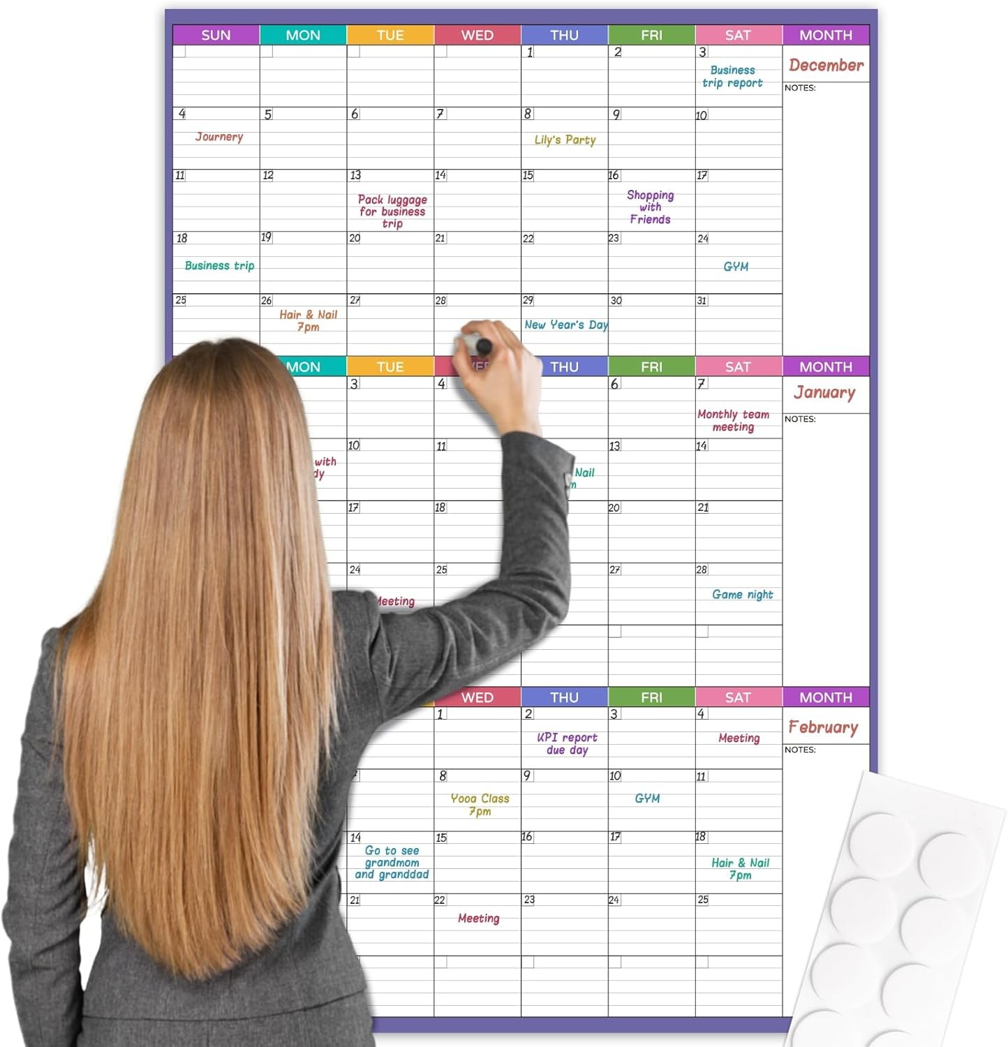 Large Dry Erase Calendar For Wall – Undated 3 Month Calendar, 28» x 40»,…