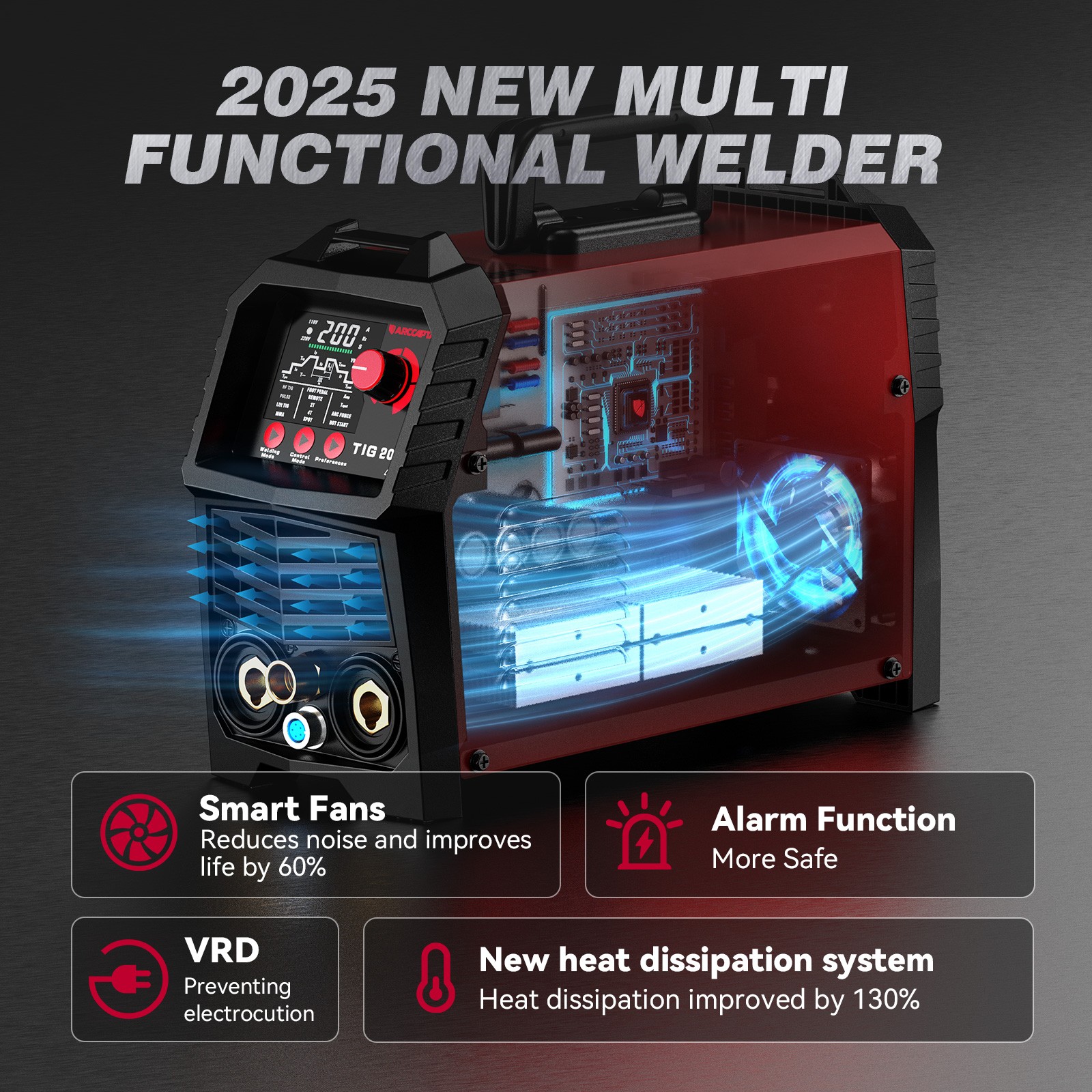 ARCCAPTAIN TIG200P DC Pulse TIG Welder 5 In 1 HF/Lift/Pulse/Spot TIG & Stick LED
