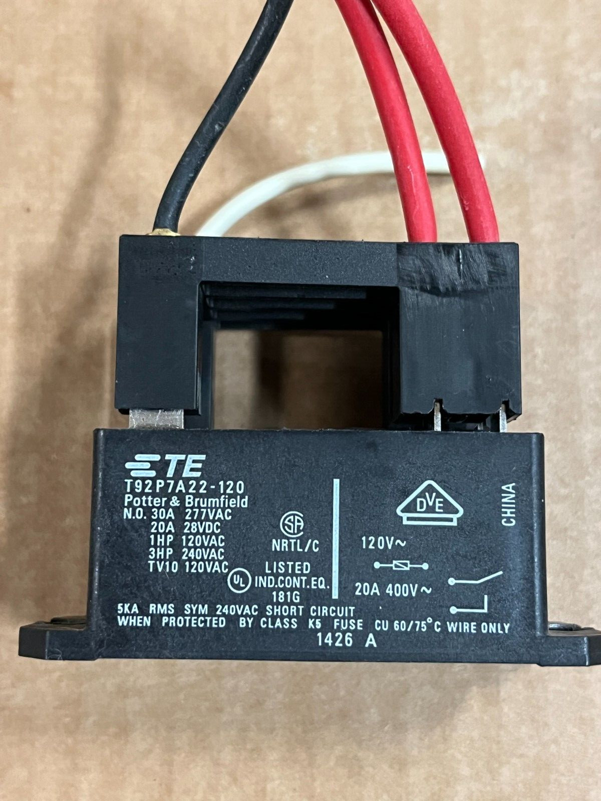 POTTER&BRUMFIELD-TE Power Relay DPST-NO, 120 VAC, 30 A, T92 Series, Panel Mount