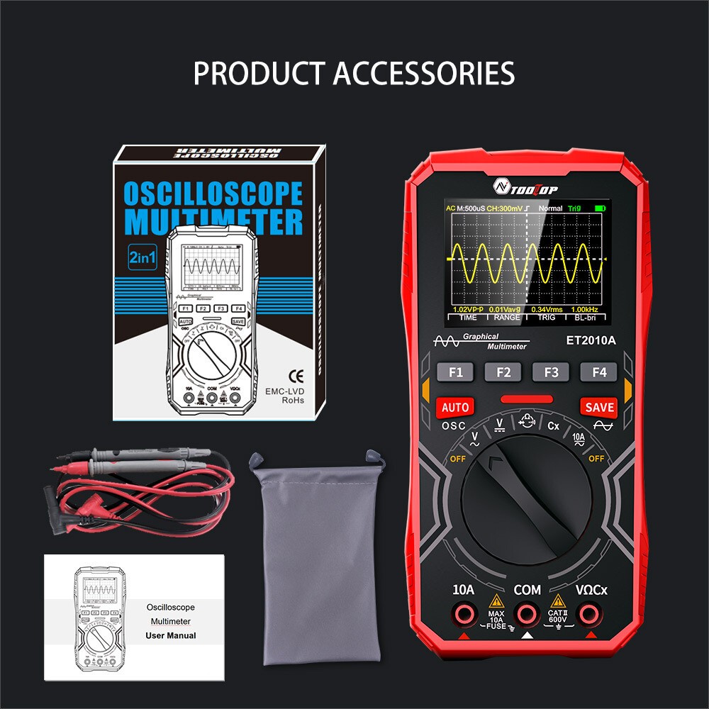 2-in-1 Digital Display Oscilloscope Multimeter Handheld Oscope Meter 1mhz