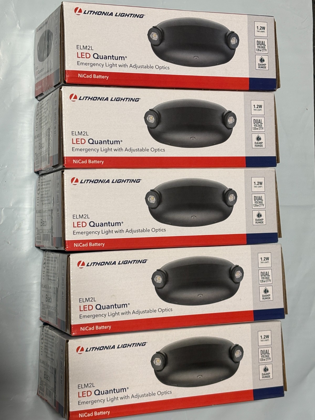 (Lot of 5) LITHONIA LIGHTING ELM2LB12 120/277-V LED Hardwire Emergency Light