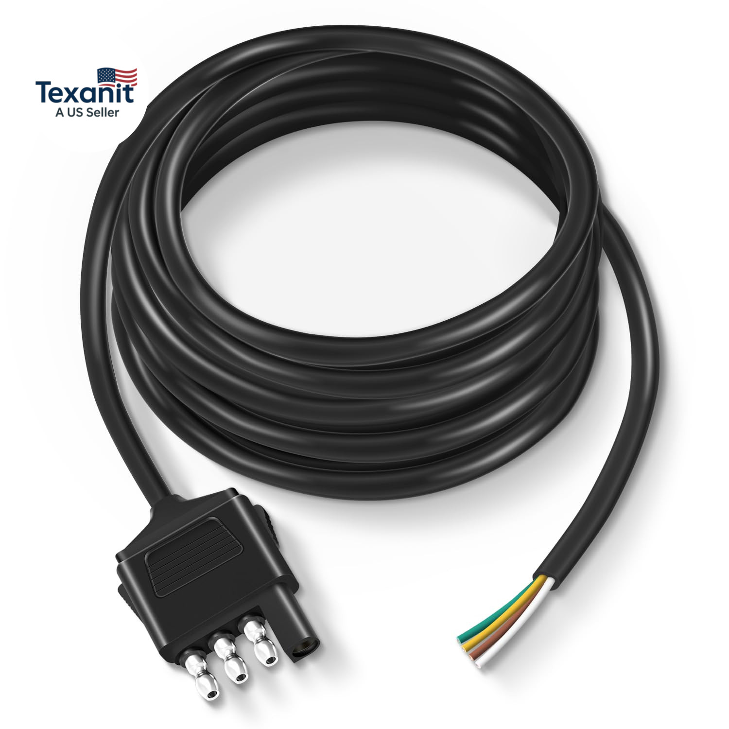 4 Way Trailer End Connector 10 Feet Jacketed Cable Heavy Duty 18AWG 4 Pin Traile