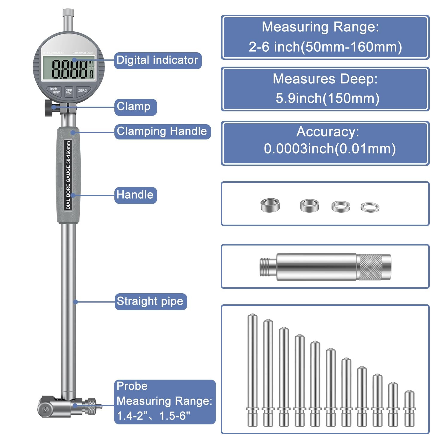 Hdlnkak Digital Dial Indicator Bore Gauges 2-6/0.0005 Engine Cylinder
