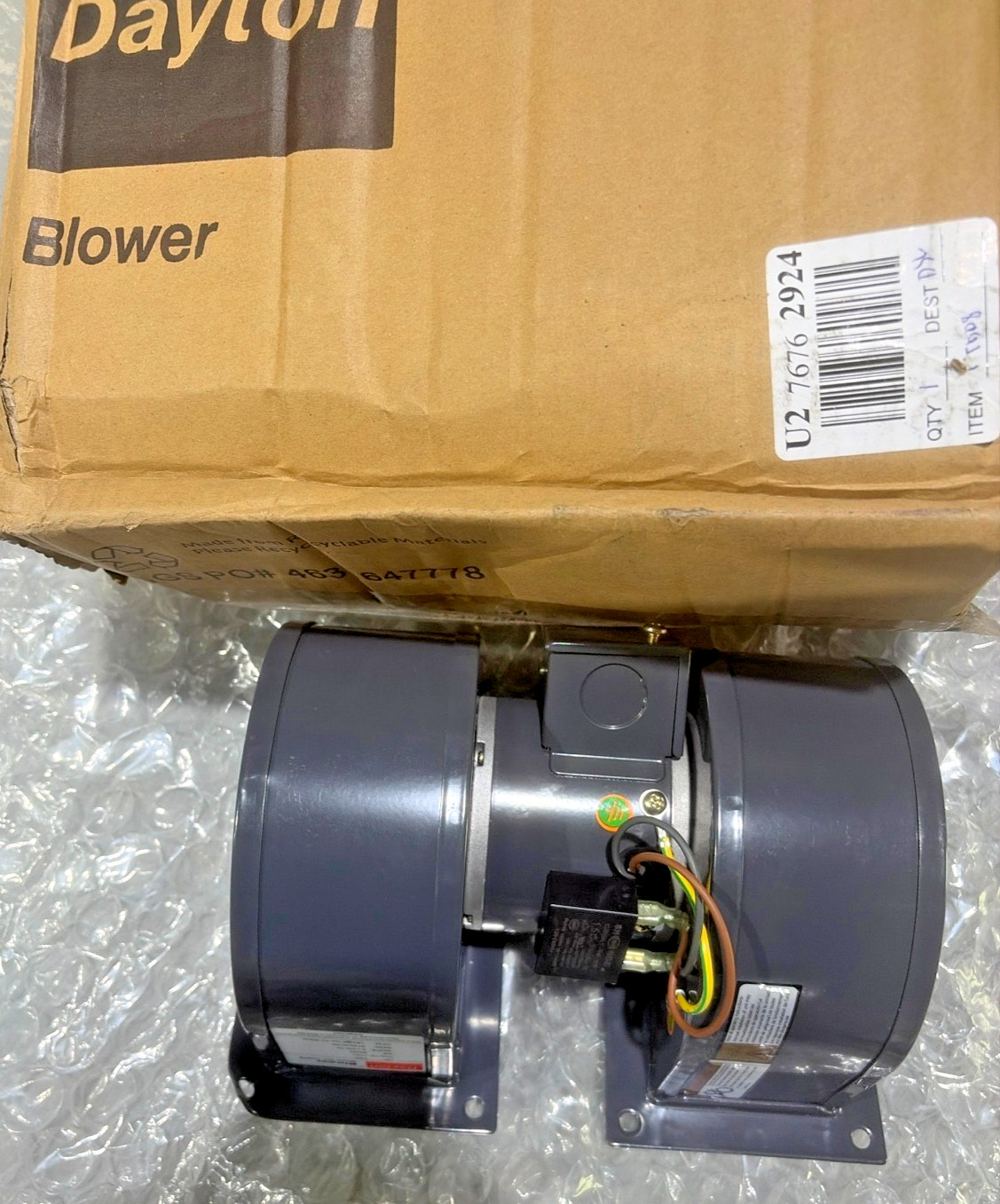 Dayton 1TDP8 Centrifugal Blower Fan 115V 184 CFM 1/40 HP Grainger New NOS