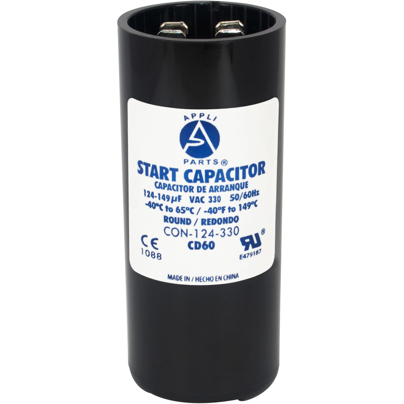 Appli Parts motor start capacitor 124-149 Mfd (microfarads) uF 330 VAC universal
