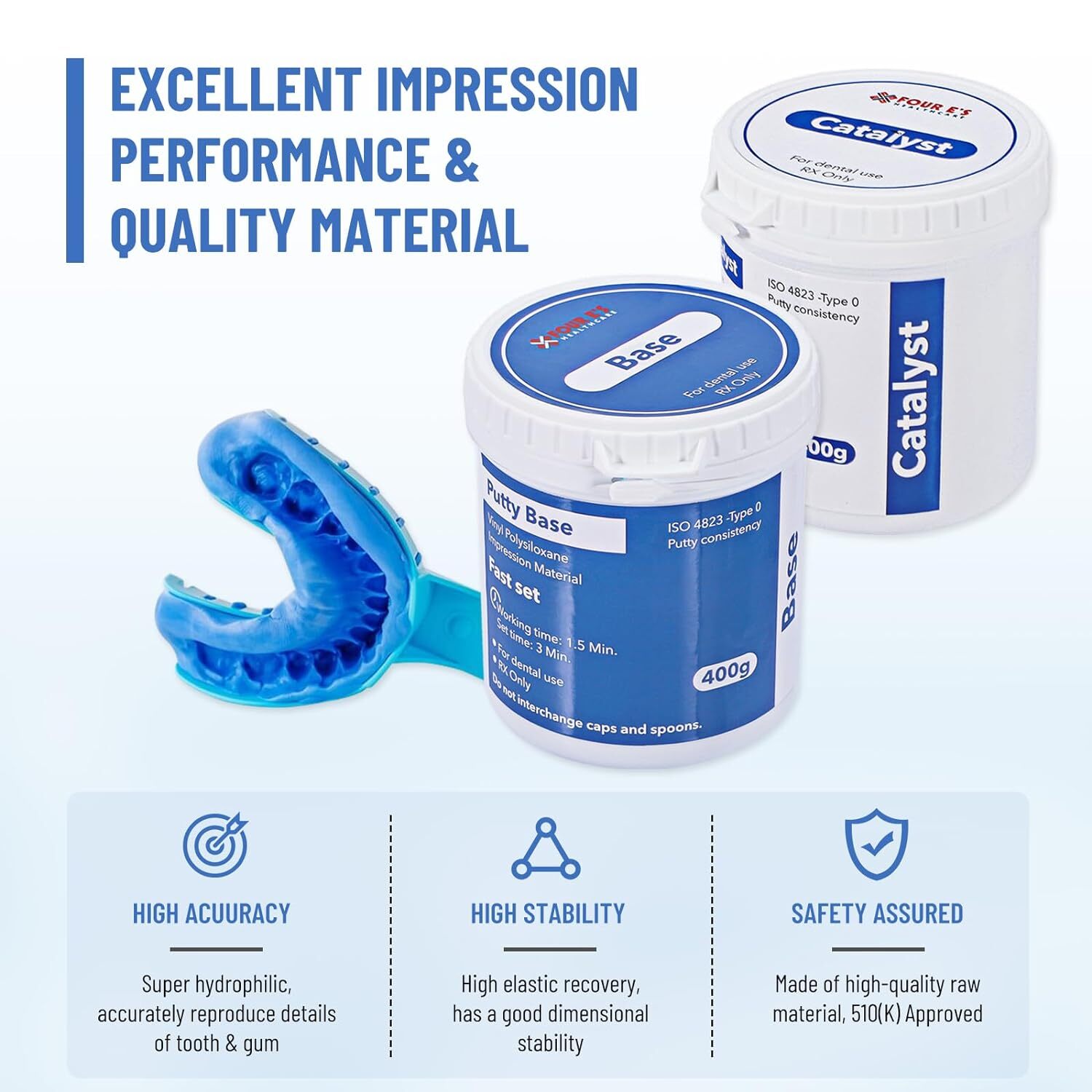 New 2x 400g (Base + Catalystst) Dental Putty Fast Set PVS VPS Impression Silicon