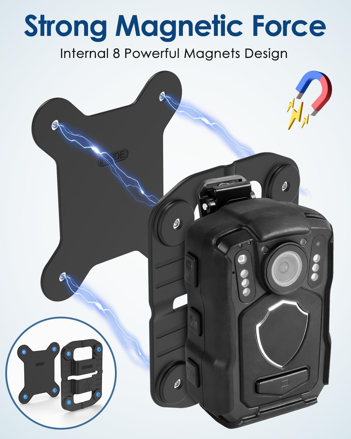 Body Cam Magnet Mount,8pcs Magnets Style,Strong Magnet Camera Holder Fit for All