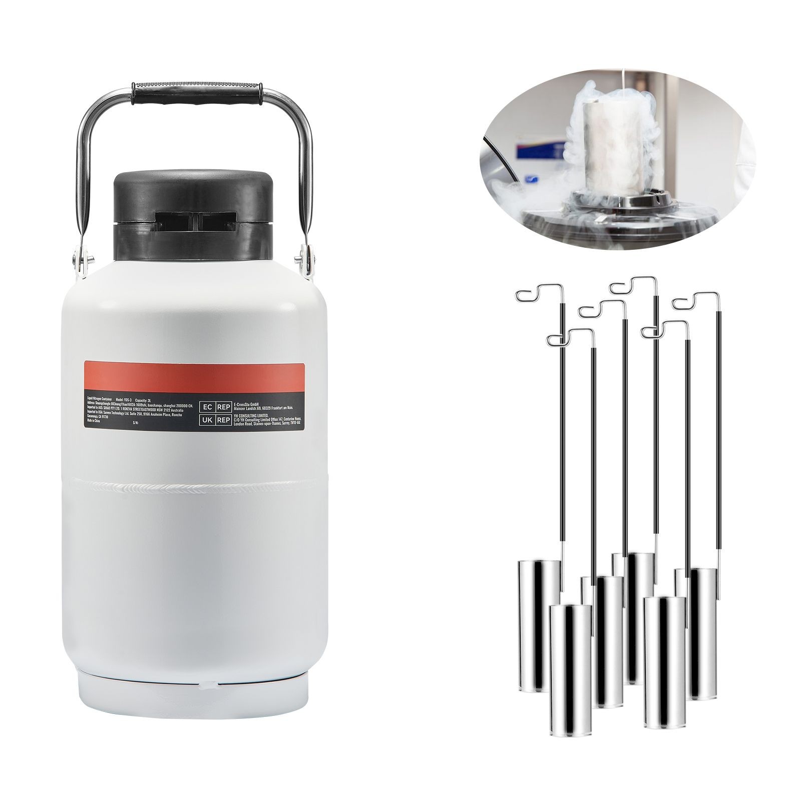 3L Aluminum LN2 Tank with 6 Canisters & Carry Bag