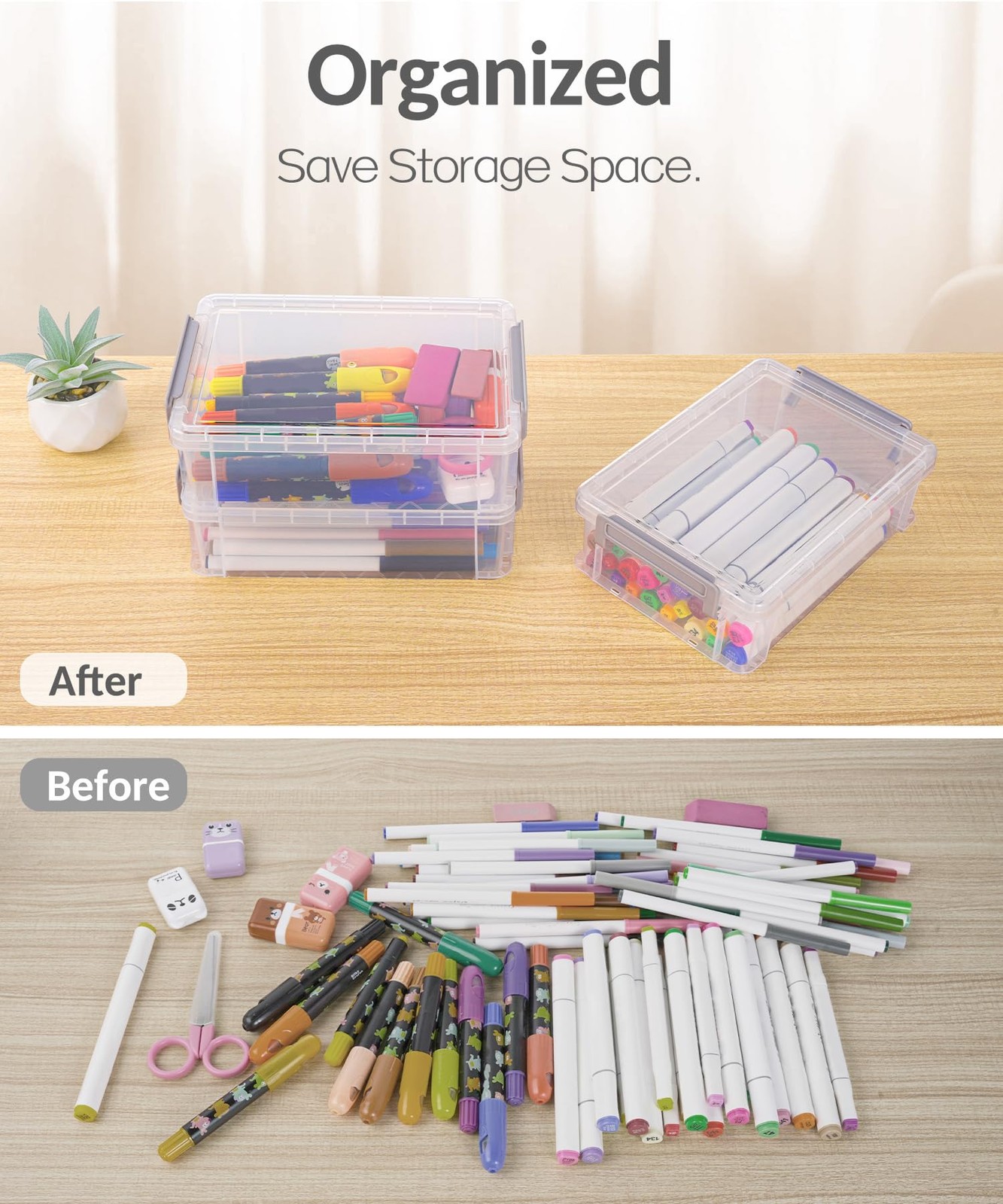 6 Pack Small Plastic Containers with Lids, 6.4″ x 4.4″ x 2.7″, Clear Crayon B…