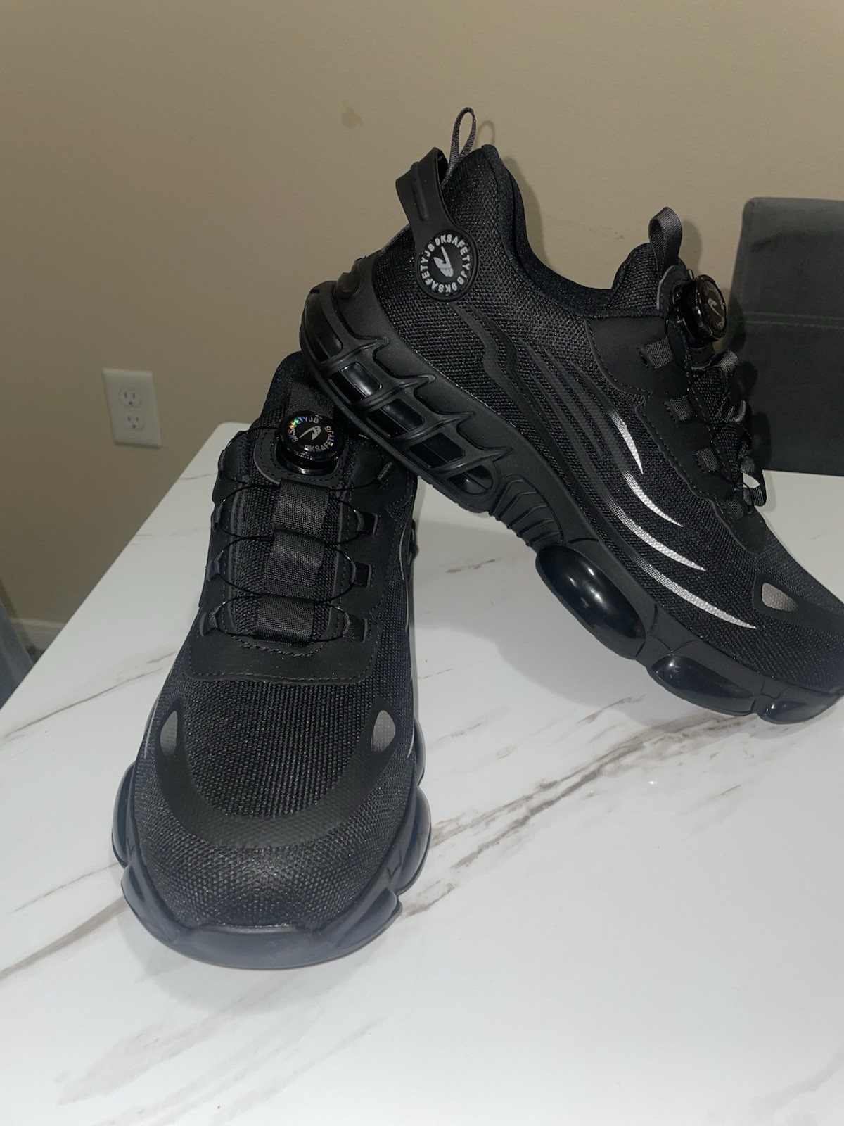 RUNRUILIN Anti-Slip Puncture Proof Steel Midsole Safety Work Shoes Gray/Black