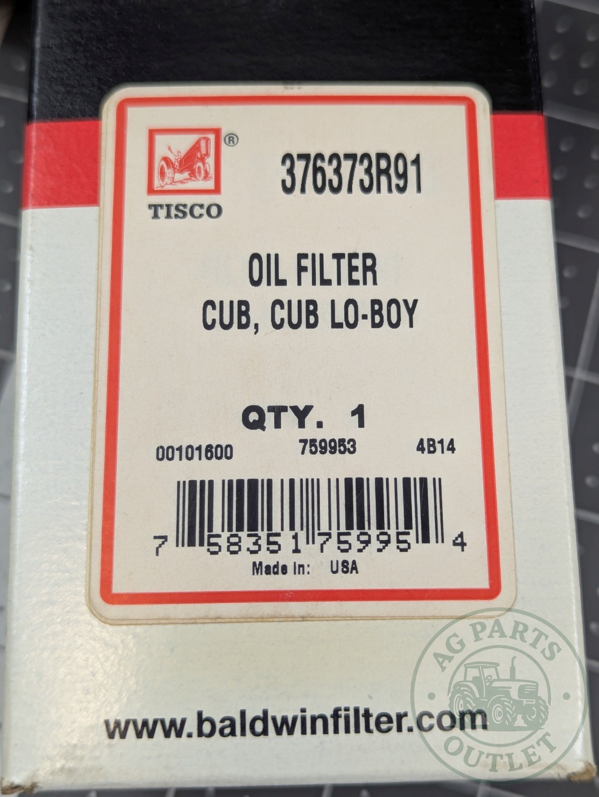 376373R91 Tisco Oil Filter Baldwin PT135 for International Cub