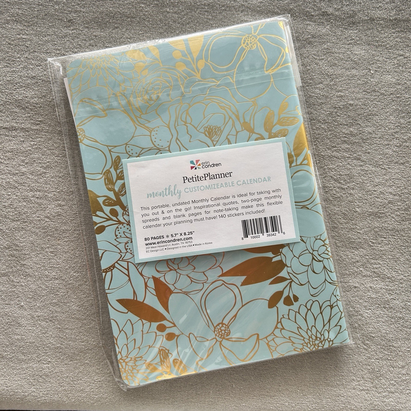 Erin Condren Petite Planner Monthly Customizable Calendar Mint Green Gold Foil