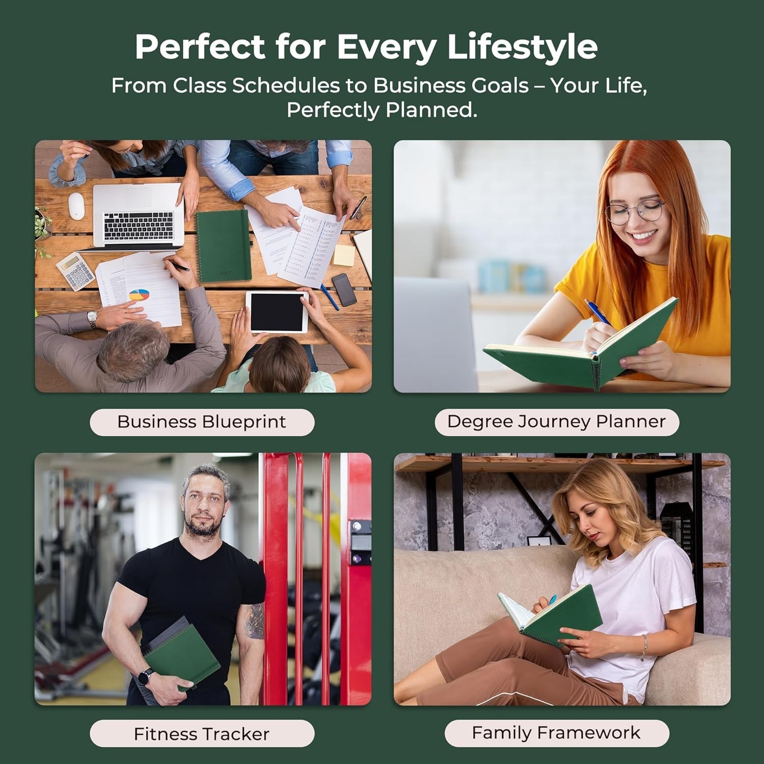 IN-LUXPRO 2026-2027 Green Vegan Leather Spiral Planner Agenda 8.5×6.5