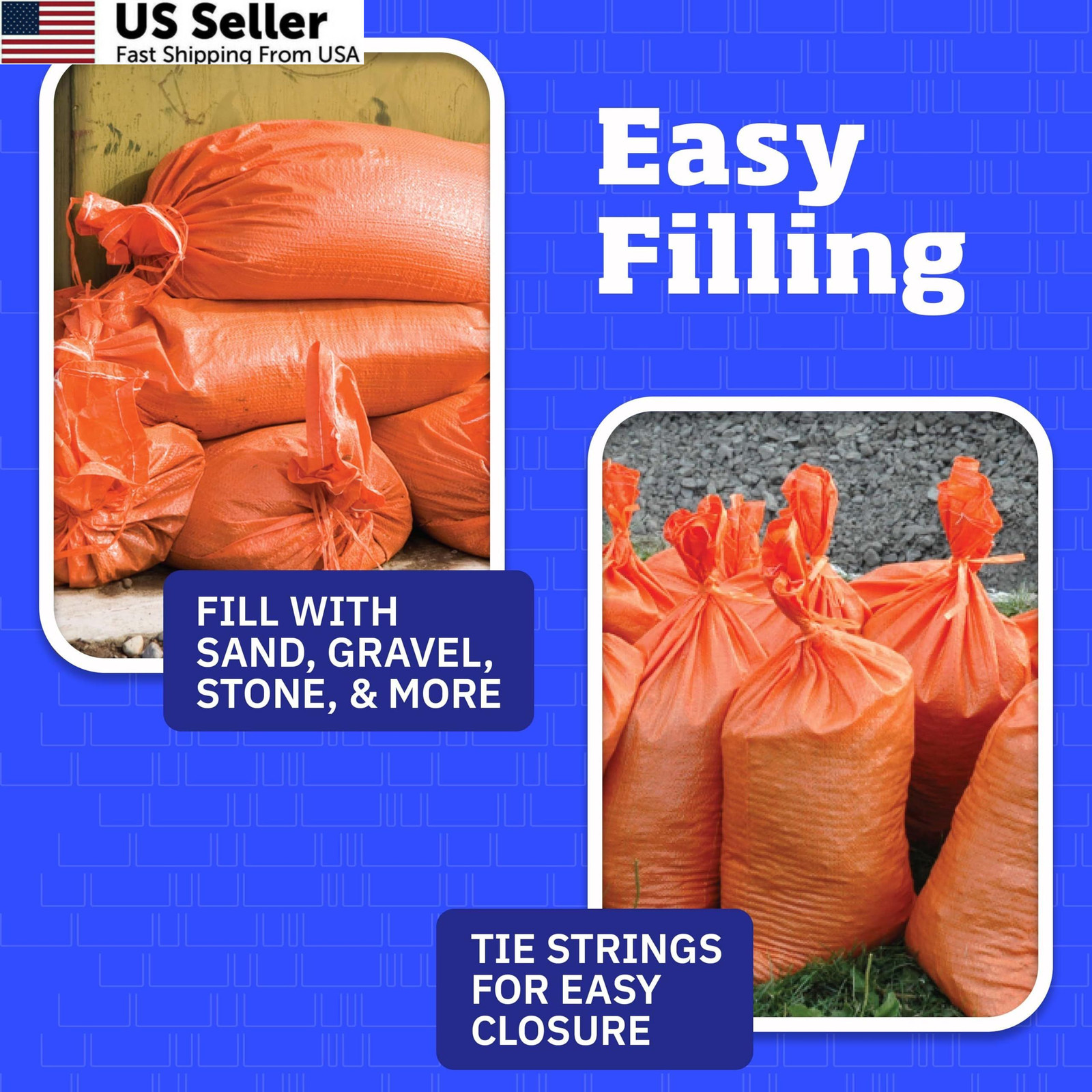 DURASACK Heavy Duty Sand Bags with Tie Strings Empty 100 Sandbags, Orange