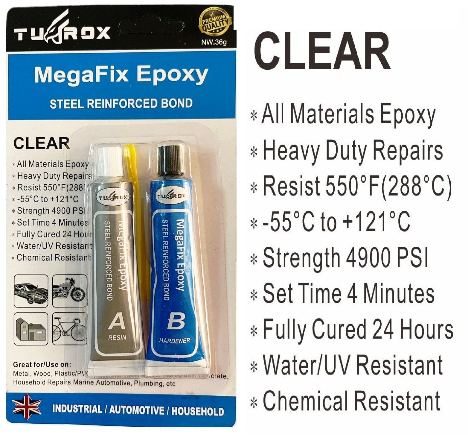 Epoxy Glue Resin Strong Adhesive Kit Hardener Bonds Metal Plastic Wood Glass PVC