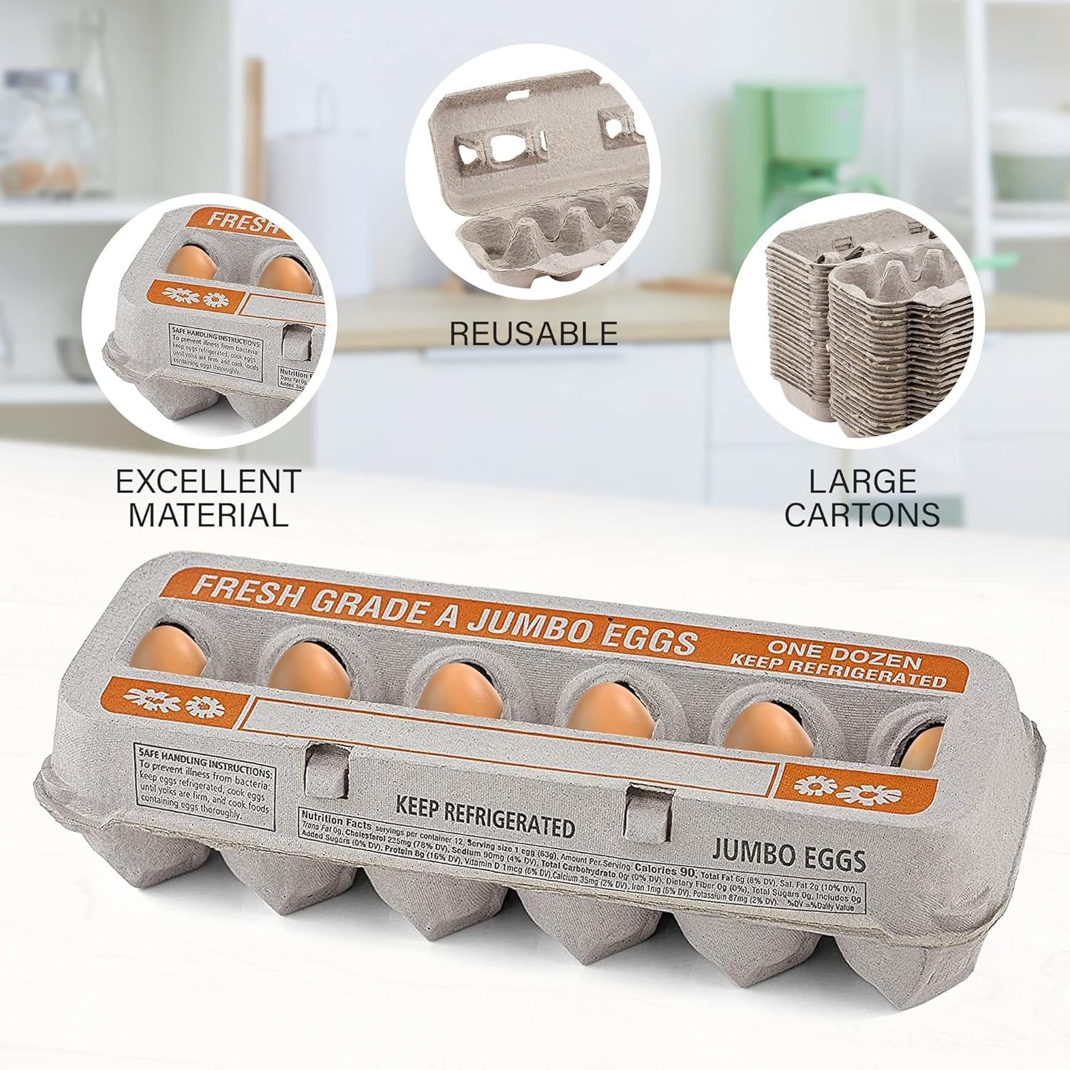 MT Products Printed Beige Egg Cartons – Can Hold 12 Jumbo Eggs – Pack of 200