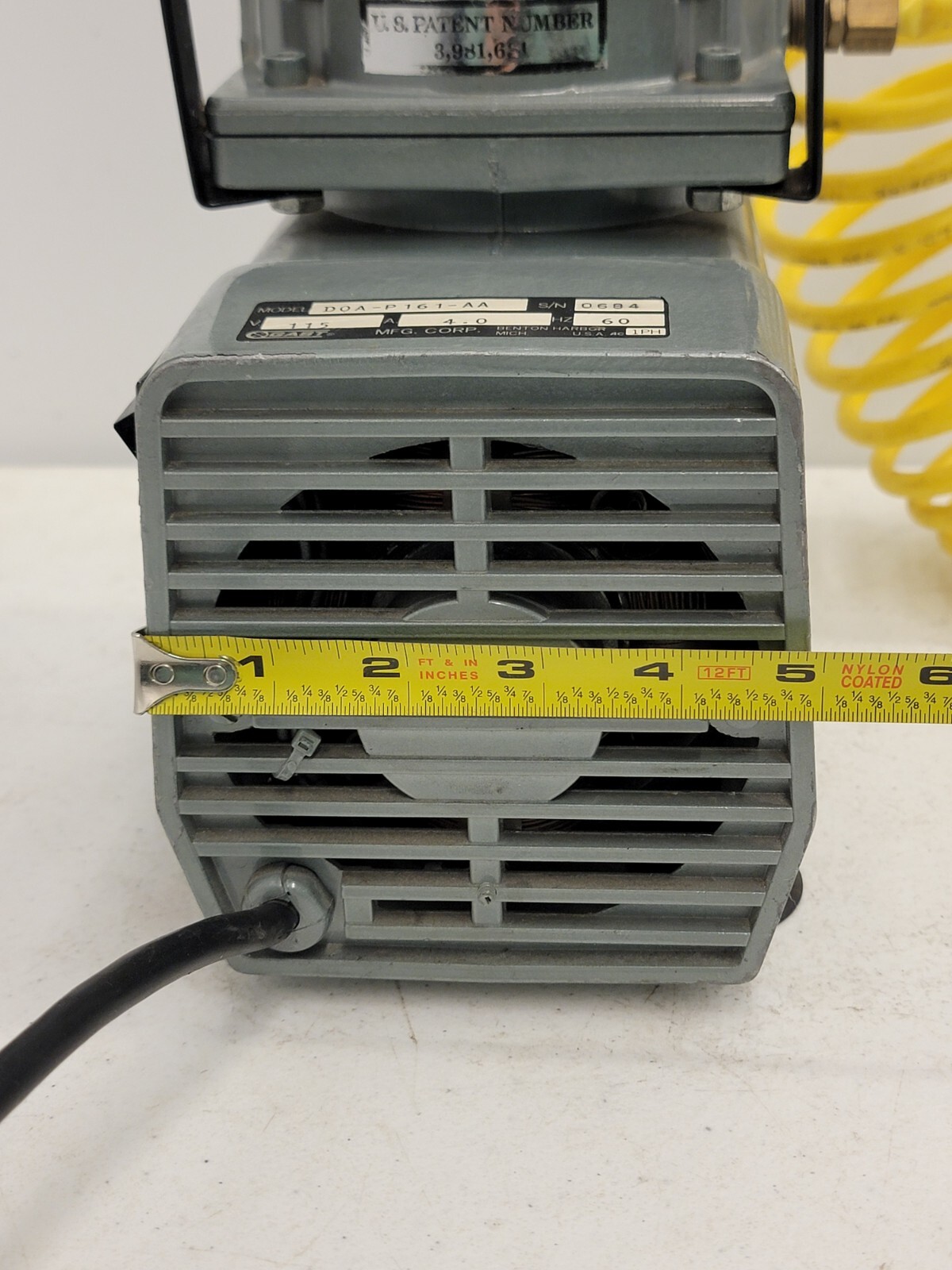 Gast MFG. Corp DOA-P161-AA Diaphragm Compressor or Vacuum Pump W/ Hose