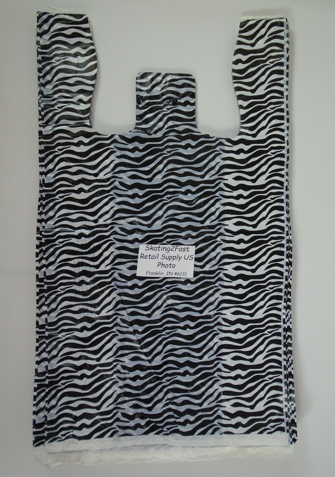 Zebra Print Design Grocery Plastic T-Shirt Bags w/ Handles Supermarket Size
